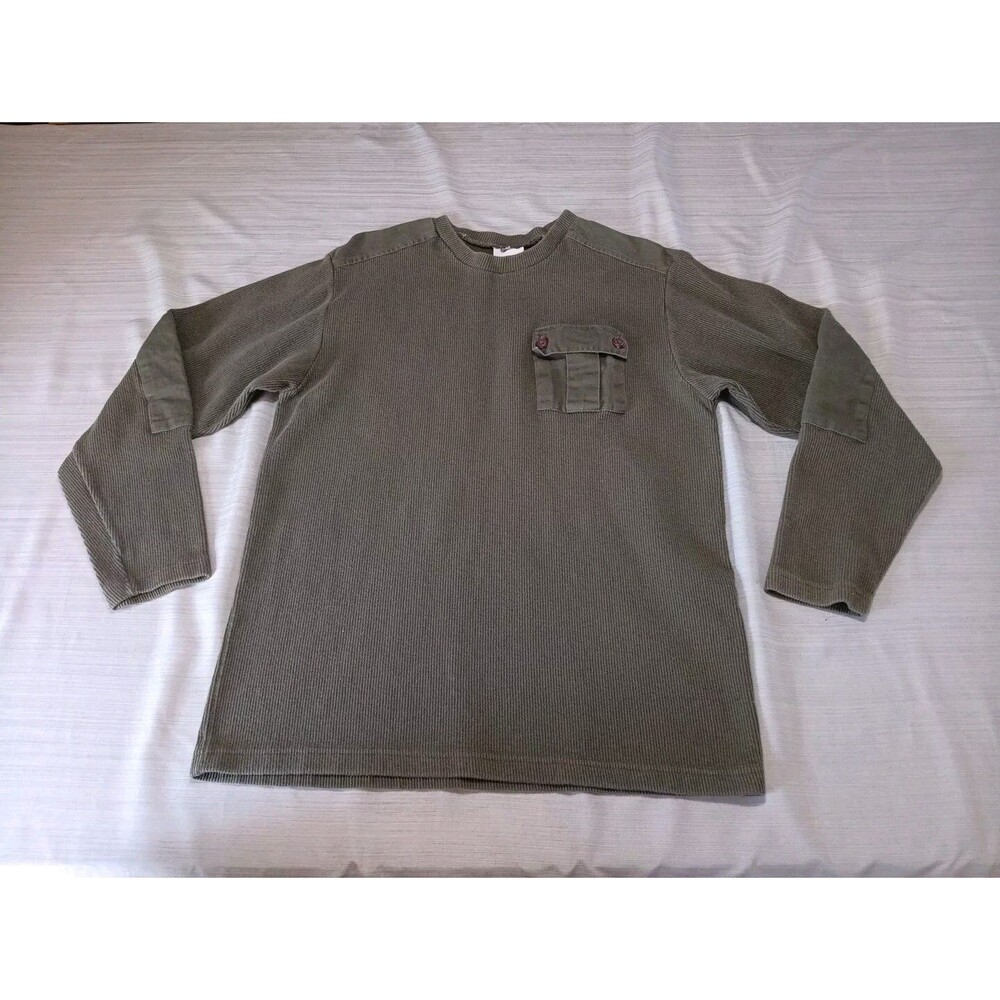 Vintage Made In USA Wooden Dog L Men’s Heavyweight Ribbed Knit  Shirt Tactical